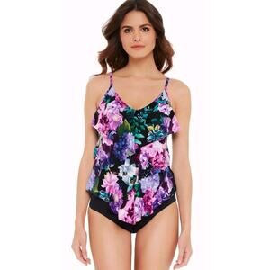 Miraclesuit MagicSuit Baha Beach Rita Tankini Swim Top 8 Tiered Floral Swimwear